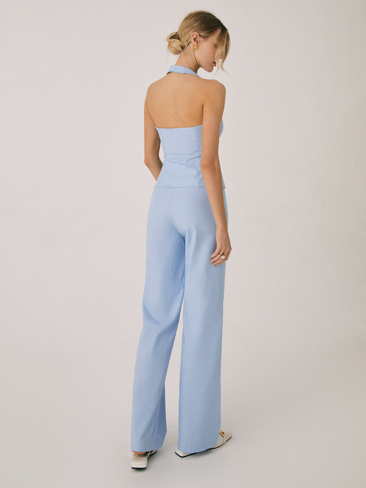 Cotton & Linen Cardigan with Straight-Leg Pants