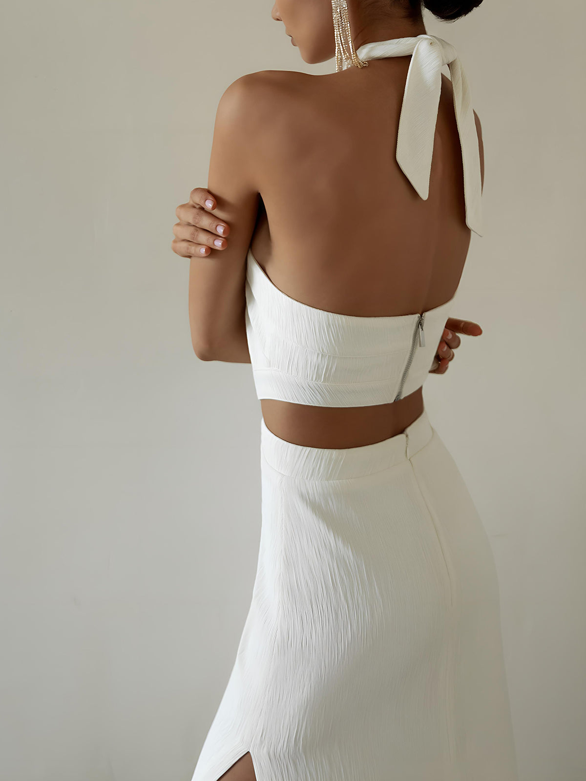 Crisscross-Cut Halter Split Knit Maxi Dress