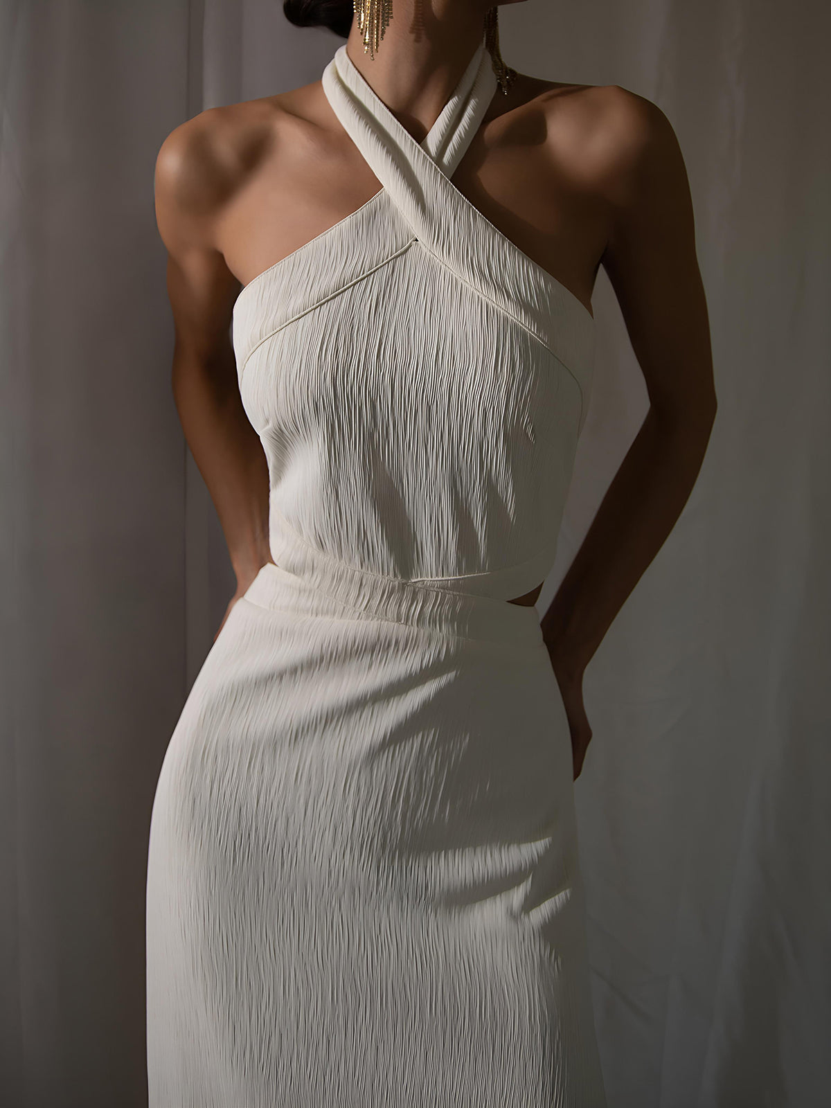 Crisscross-Cut Halter Split Knit Maxi Dress