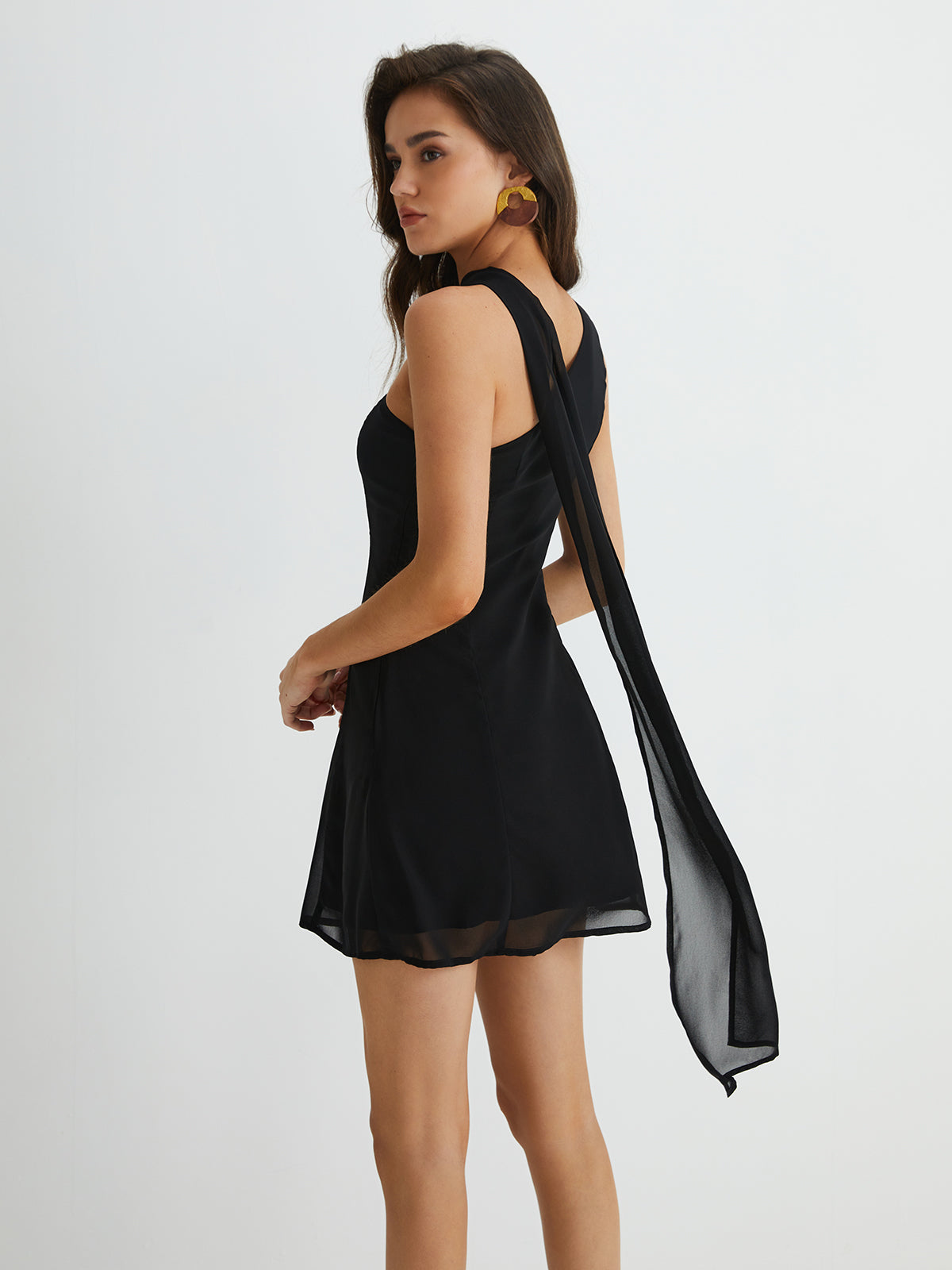 Asymmetrical-Cut Off-Shoulder Short Dress