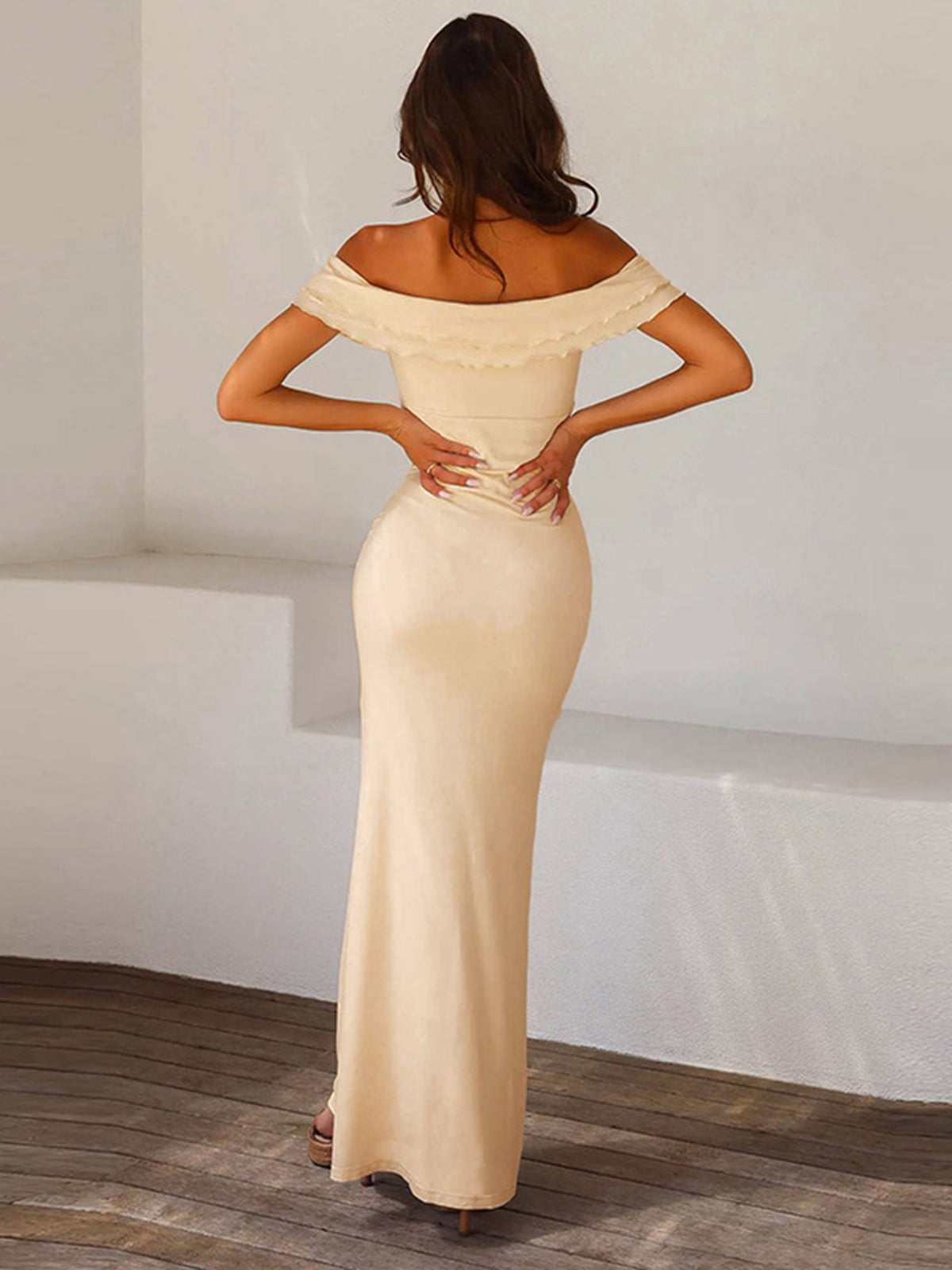 Off-Shoulder Satin Dress with Ruffles