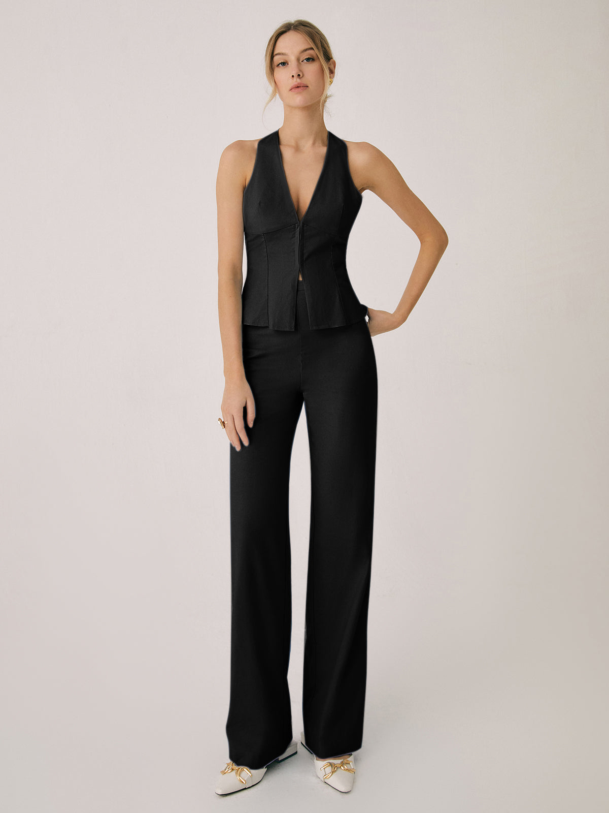 Cotton & Linen Cardigan with Straight-Leg Pants